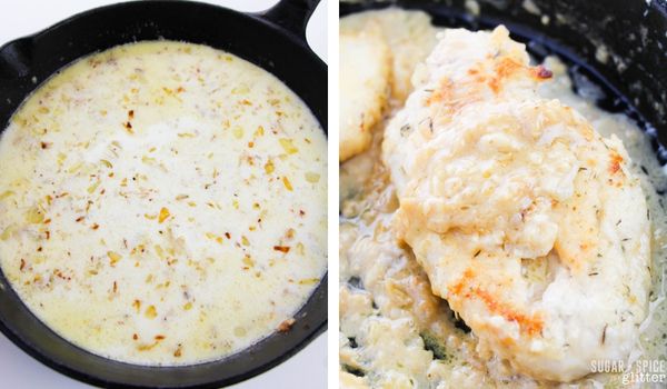 in-process images of how to make smothered chicken breasts
