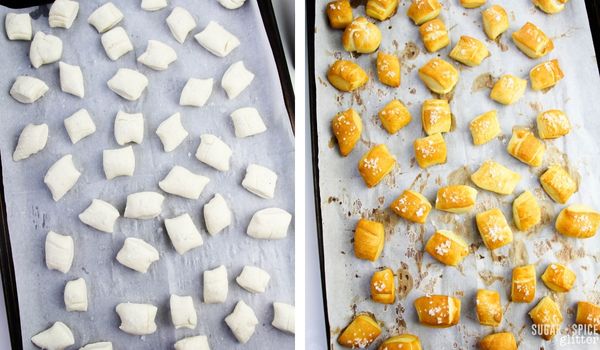 in-process images of how to make soft pretzel bites