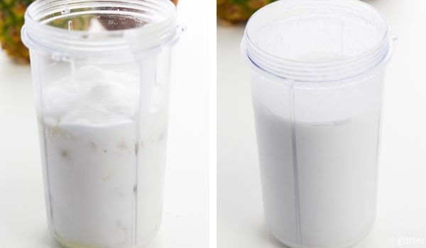 in-process images of how to make whipped pina coladas