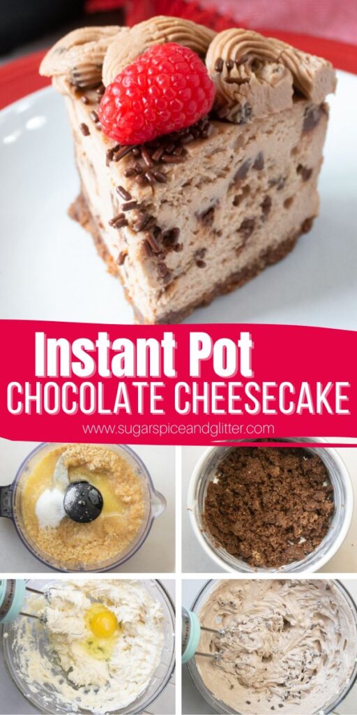 A delicious Triple Chocolate Cheesecake made completely in the Instant Pot! This tender, flavorful cheesecake is the perfect low-key dessert for entertaining - especially when your oven is busy cooking all of the other dishes you're planning to serve.
