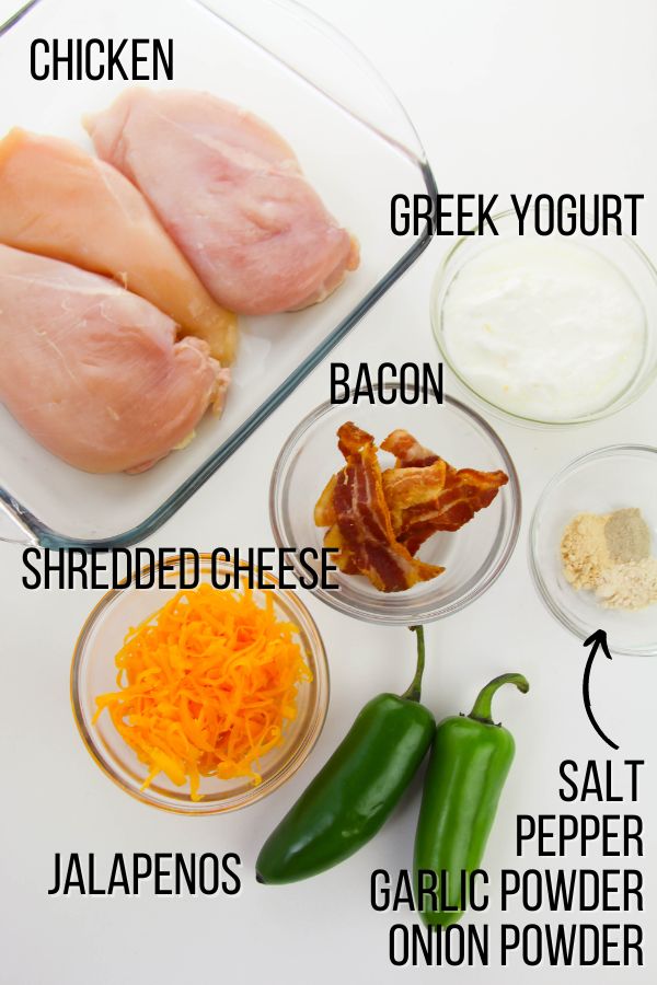 labeled ingredient image showing what is needed to make jalapeño popper chicken