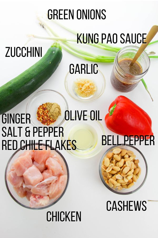 labeled ingredient image showing what is needed to make Kung Pao chicken