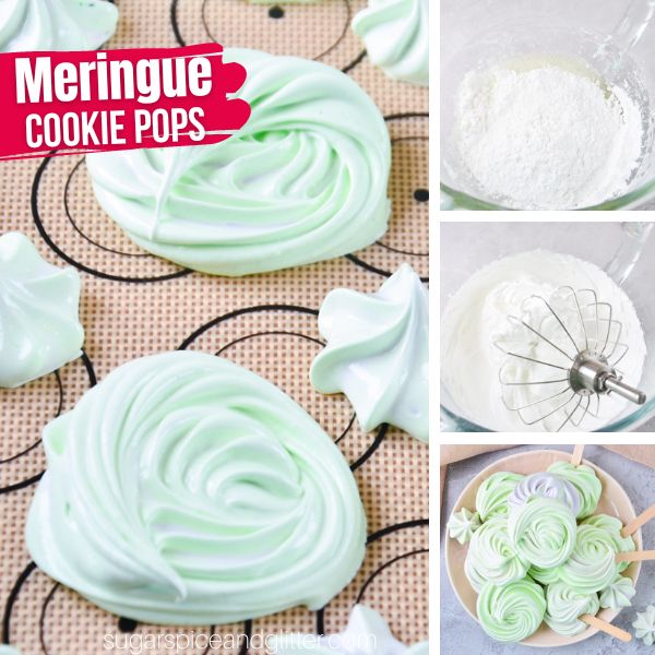 Composite image of how to make meringue cookie pops