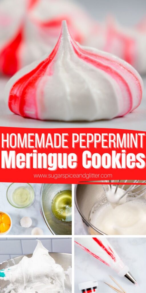A Melt-in-your-Mouth Peppermint Meringue recipe perfect for decorating holiday baked goods, setting on top of a hot chocolate or gifting to friends! Our step-by-step recipe and all the tips we shared in this blog post will ensure that you whip up the most wonderful, light and airy meringues ever