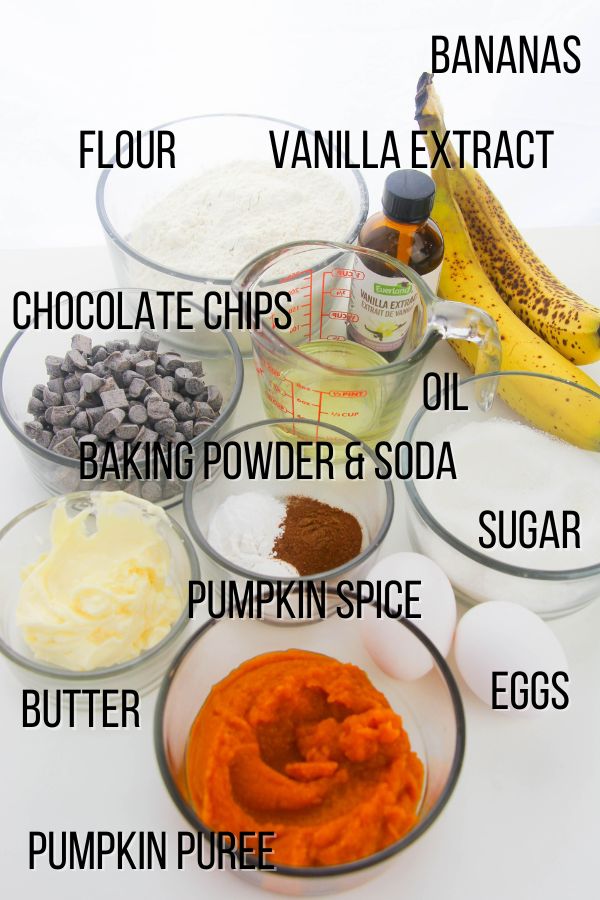 ingredients needed to make pumpkin banana bread