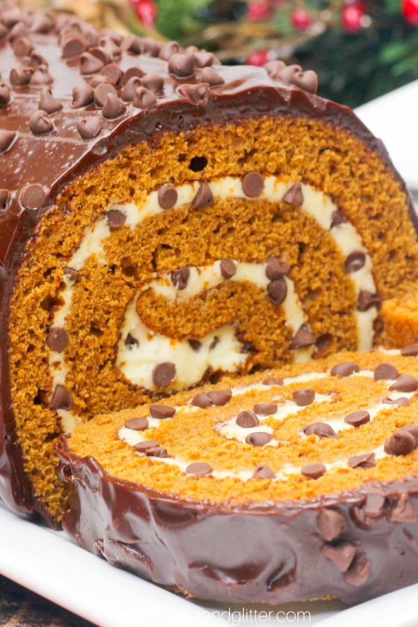 Chocolate Chip Pumpkin Cake Roll