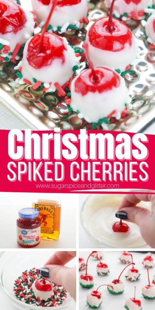 A fun alternative to JELLO shots with less booze but just as fun to serve and enjoy, these Spiked Christmas Cherries give you an easy party dessert and a hit of a cocktail in one bite.