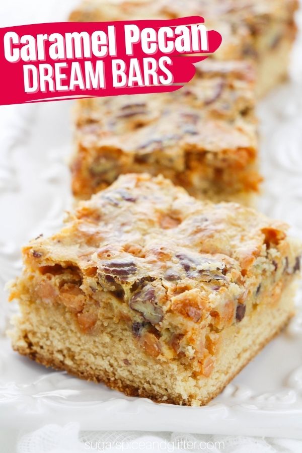 These nostalgic classic Pecan Caramel Cookie Bars go by a variety of names but no matter what you call them, there is no denying that these ooey, gooey dessert bars are decadent and delicious