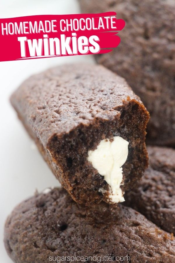 Homemade Chocolate Twinkies feature a delicate chocolate sponge cake that is light yet just sturdy enough to hold in that marshmallow cream. These homemade chocolate snack cakes just melt in your mouth and are absolutely decadent!