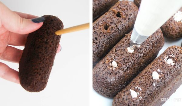 in-process images showing how to make chocolate Twinkies