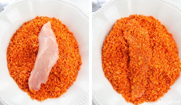 in-process images of how to make Dorito chicken tenders