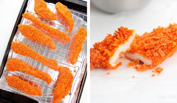 in-process images of how to make Dorito chicken tenders