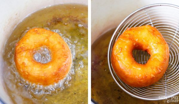 in-process images of how to make lemon-glazed biscuit donuts