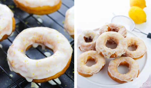 in-process images of how to make lemon-glazed biscuit donuts