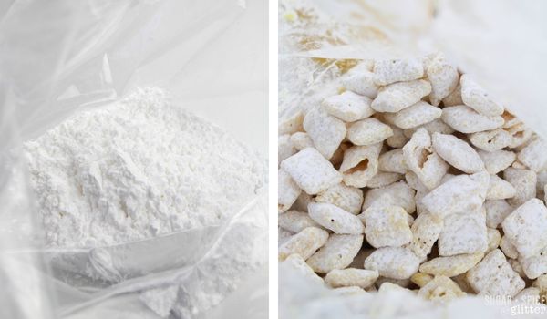 in-process images of how to make lemon muddy buddies