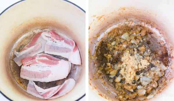 in-process images of how to make loaded cauliflower soup