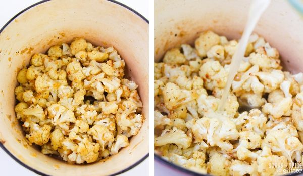 in-process images of how to make loaded cauliflower soup