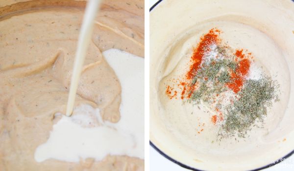 in-process images of how to make loaded cauliflower soup