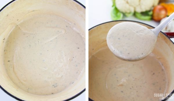 in-process images of how to make loaded cauliflower soup