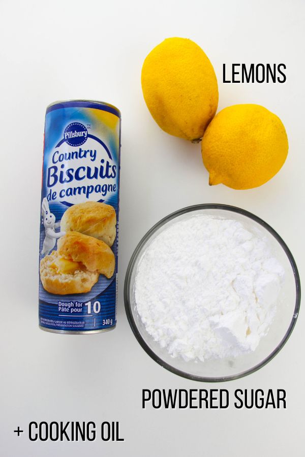 ingredients needed to make lemon-glazed biscuit donuts