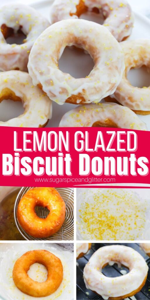A quick and easy lemon dessert with just 3 ingredients! This Lemon Glazed Biscuit Donut recipe tastes like an old-fashioned glazed donut with the perfect lip puckering amount of lemon flavor.
