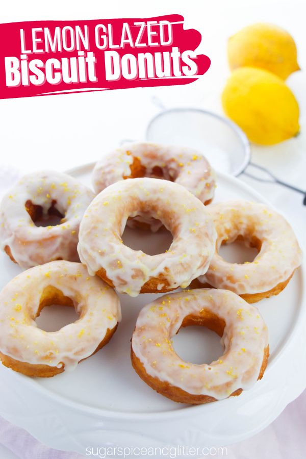 Easy lemon-glazed biscuit donuts made with just 3-ingredients, tastes just like an old-fashioned yeast donut with their golden, crispy exterior and light, fluffy interior. Topped with the perfect tangy, sweet lemon glaze!