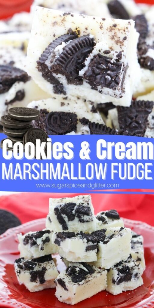 A decadent OREO fudge recipe for true cookies and cream fans, today's boiled marshmallow fudge is sweet, rich, creamy with crunchy, chocolatey OREO cookie pieces generously distributed throughout. It's decadent, rich and tastes just like you got it from a old-fashioned candy shop!