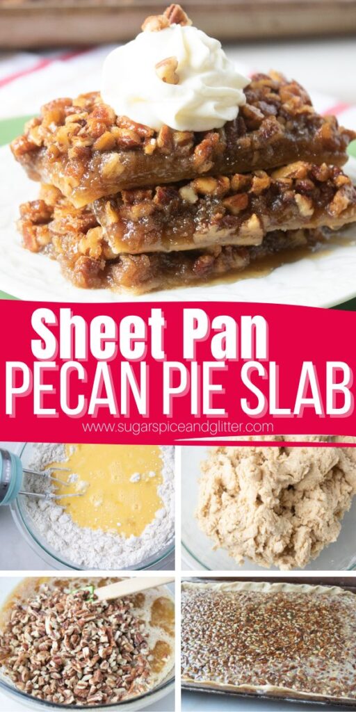 Sheet Pan Pecan Pie (also known as Pecan Slab Pie) is perfect for serving to a crowd without the effort of preparing multiple individual pies. It still has that rich, gooey filling along with crunchy, toasted pecans and a buttery, flakey crust - but now it's ready in less than half of the time of a traditional pecan pie.