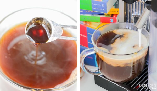 in-process images of how to make butterbeer lattes