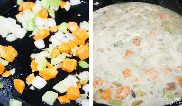 in-process images of how to make salmon pie