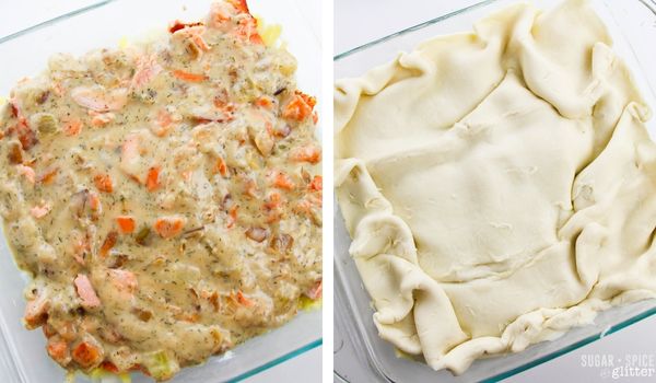 in-process images of how to make salmon pie