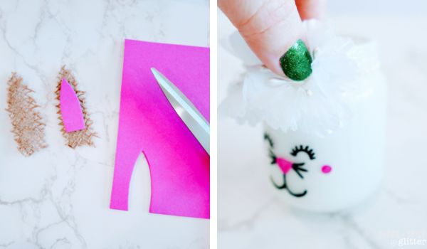 in-process images of how to make Easter bunny mason jars