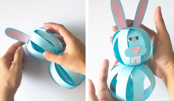in-process images of how to make a paper ball bunny
