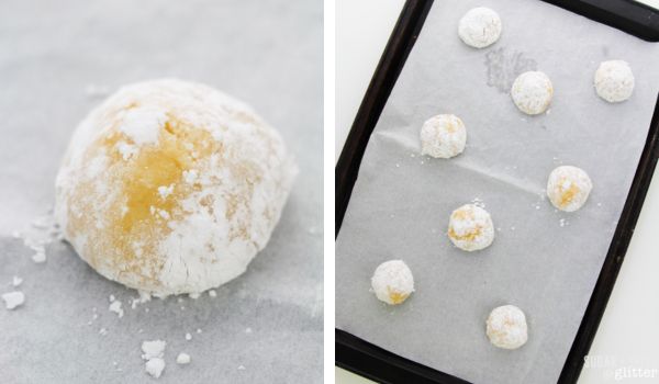 in-process images showing how to make lemon thumbprint cookies