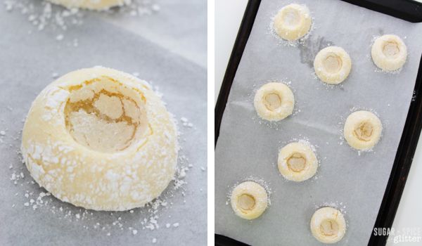in-process images showing how to make lemon thumbprint cookies