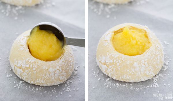 in-process images showing how to make lemon thumbprint cookies