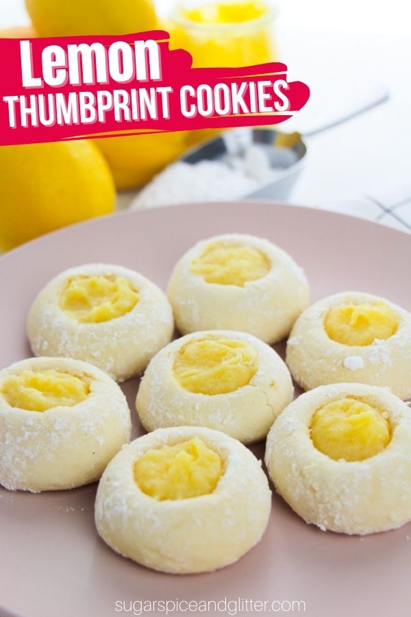 Cake mix lemon thumbprint cookies are soft and cake-like with a lightly crisp, sugar-dusted exterior. The dough bakes up tender and airy, while the center holds a glossy spoonful of perfectly tart-and-sweet lemon curd, giving these cookies a bright, lemony flavor without ever having to zest or juice a lemon.