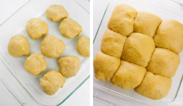 in-process images showing how to make coconut Hawaiian rolls