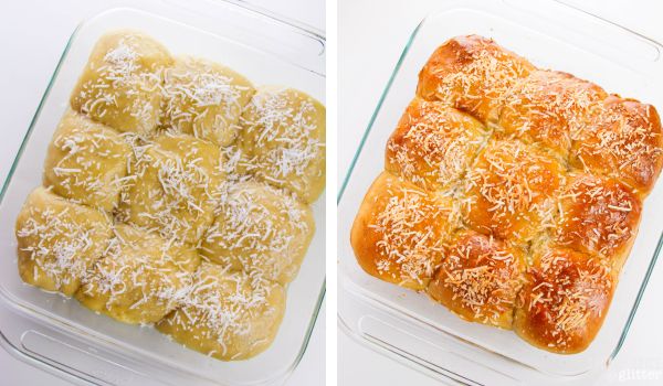 in-process images showing how to make coconut Hawaiian rolls