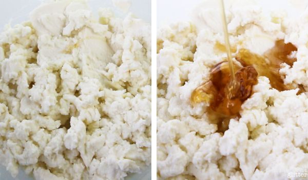 in-process images of how to make honeyed ricotta