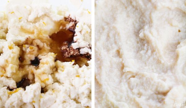 in-process images of how to make honeyed ricotta