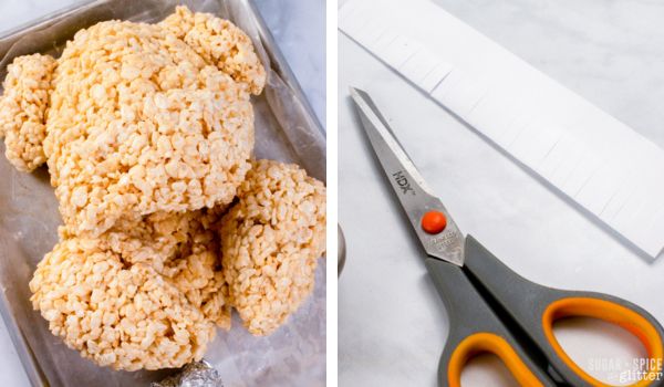 in-process images of how to make a rice krispie turkey