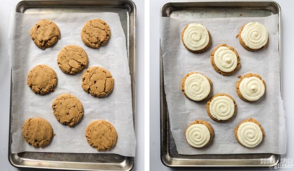 in-process images of how to make caramel apple cookies