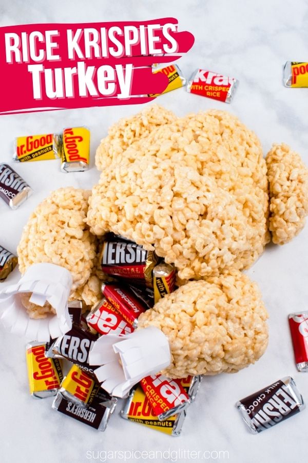 A fun no-bake Thanksgiving dessert that even the pickiest eater will love, this Rice Krispie Turkey is a fun food craft project to make with the kids or just surprise them on Thanksgiving Day with it!