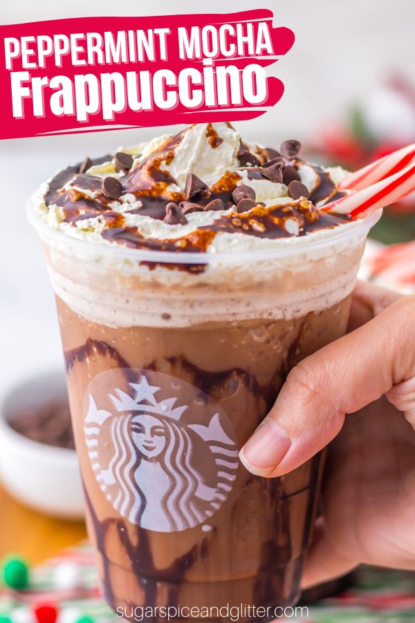 Spend your money elsewhere this holiday season and make this super simple Starbucks frappuccino at home! This Peppermint Mocha Frappuccino recipe results in a frothy, smooth and rich mocha frappuccino with just the right amount of cool and tingly peppermint. The coffee flavor takes a back seat, allowing the creamy peppermint hot cocoa to shine