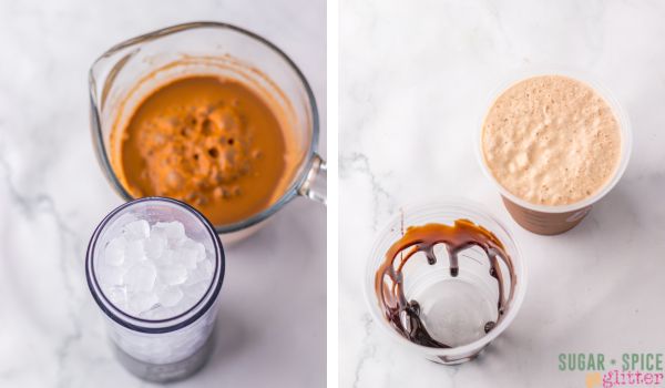 in-process images of how to make a copycat peppermint mocha frappuccino