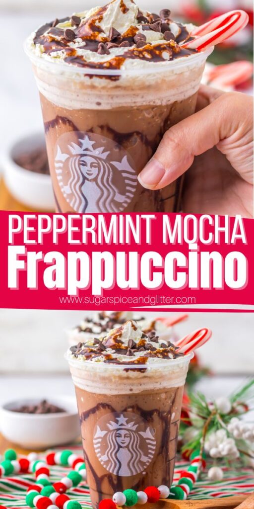 Copycat Starbucks Peppermint Mocha Frappuccino is perfect for entertaining during the holidays or a sweet treat to brighten up those dark winter mornings (or nights). It's a sweet minty, chocolatey frozen drink that can be customized to your personal preferences.