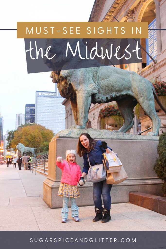 Mother and daughter in front of the Art Institute in Chicago 