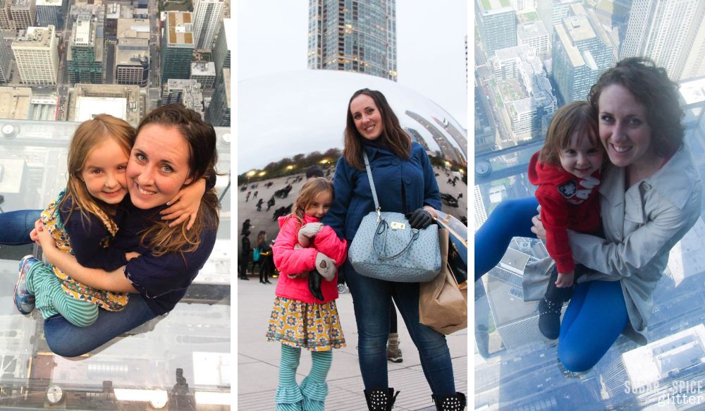 Collage of family enjoying Sears Tower and The Bean in Chicago 