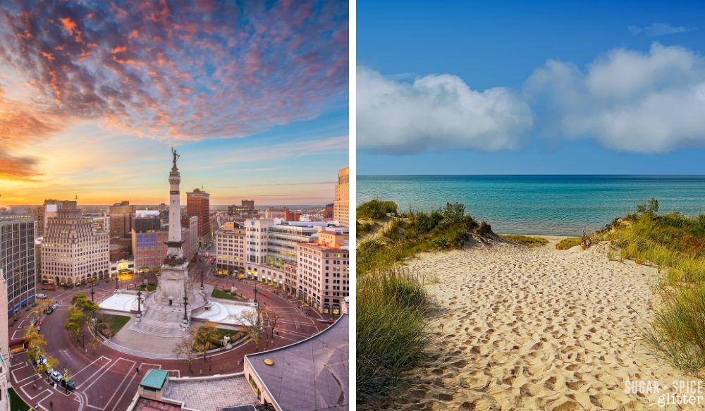 Collage of Indianapolis and Indiana Dunes National Park 